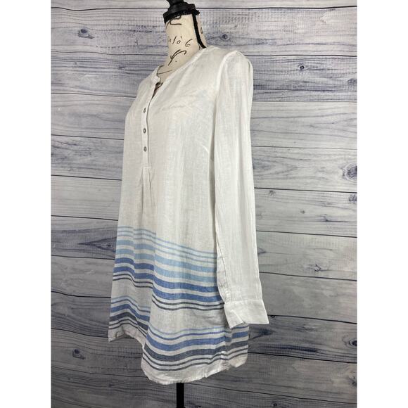 J.Jill Linen Tunic Shirt Womens S Pintuck Pleated Back Long Sleeve Striped - Picture 1 of 12